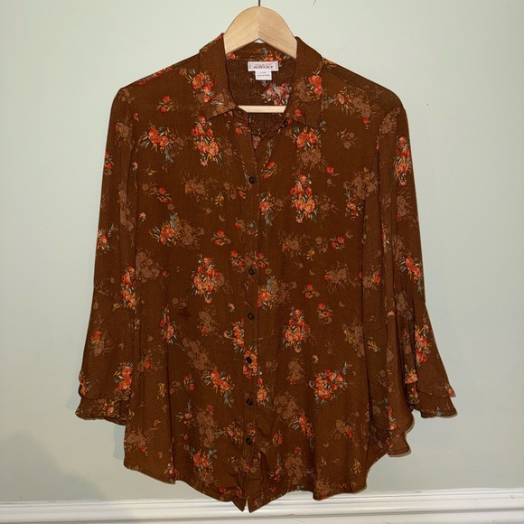 ARIAT Chic Floral Brown Blouse Size Large Floral - Picture 8 of 8